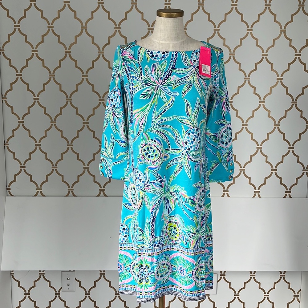 Lilly Pulitzer NWT Knit UPF 50 + Sophie Dress Bermuda Blue Turtle Szn. Medium.